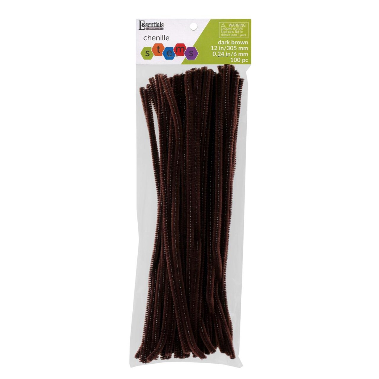Essentials By Leisure Arts Chenille Stems Dark Brown, 12 Inch 6mm, Bendable Craft Pipe Cleaners for DIY Projects, Dolls, Ornaments, Jewelry, and Decorations, 100 Pack